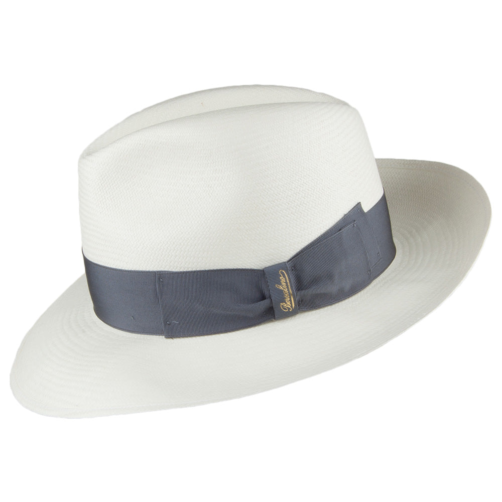 Borsalino Feiner Panama Fedora mit grauem Band - Perlweiß