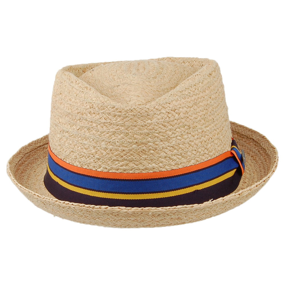 Stetson Pork Pie Hut Diamond Crown aus Raffia Stroh - Natur