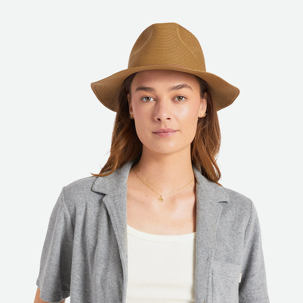 Brixton Wesley Packbarer Fedora Hut aus Stroh - Kupferrot