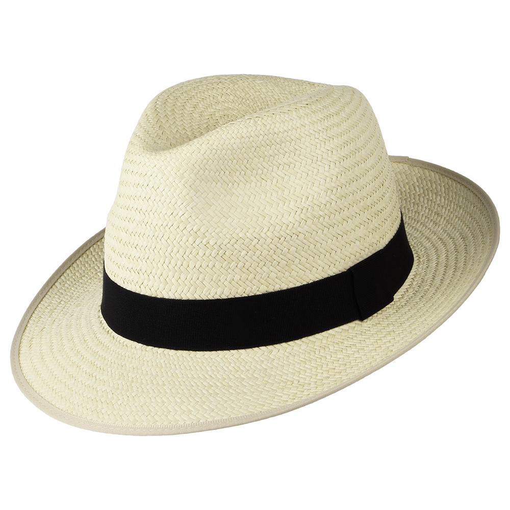 Christys Bexley Panama Fedora Hut mit schwarzem Hutband - Semi-Gebleicht