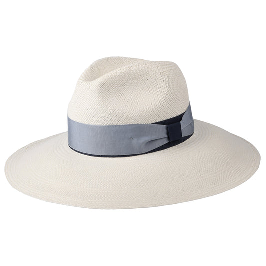 Christys Valegro mit erweiterter Krempe Panama Fedora Hut mit zweifarbigem Hutband - Perlweiß