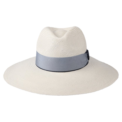 Christys Valegro mit erweiterter Krempe Panama Fedora Hut mit zweifarbigem Hutband - Perlweiß