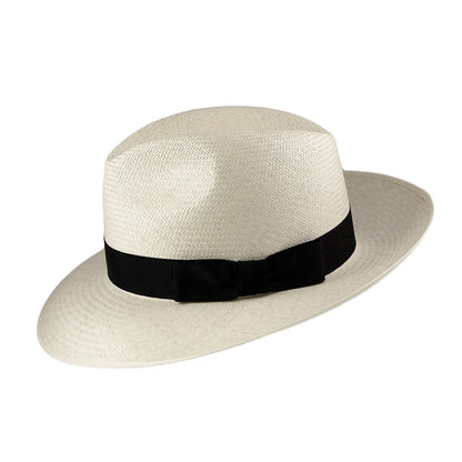 Olney Klappkrempe Panama Fedora Hut Mit schwarzem Hutband - Perlweiß