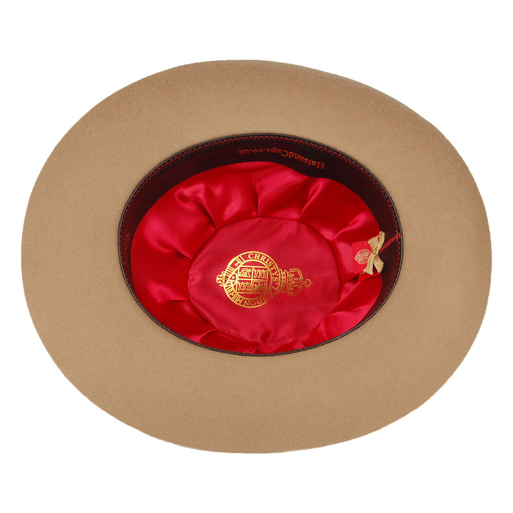 Christys Grosvenor Fedora Hut aus Wollfilz Mit Federn - Kamel