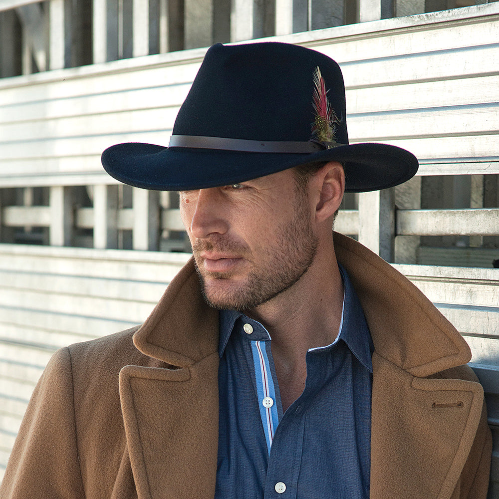 Scala Dakota Knautschbarer Wasserabweisend Outback Hut aus Wollfilz - Marineblau