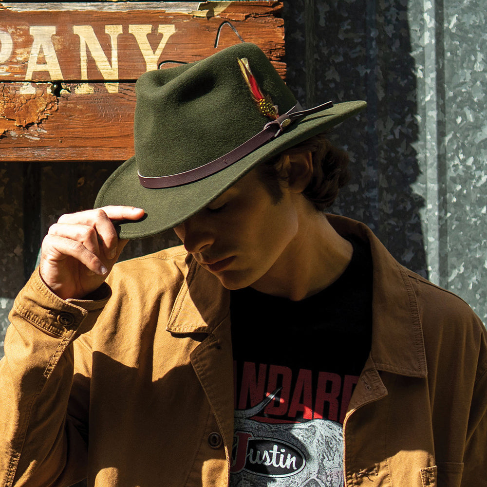 Scala Dakota Knautschbarer Wasserabweisend Outback Hut aus Wollfilz - Waldgrün