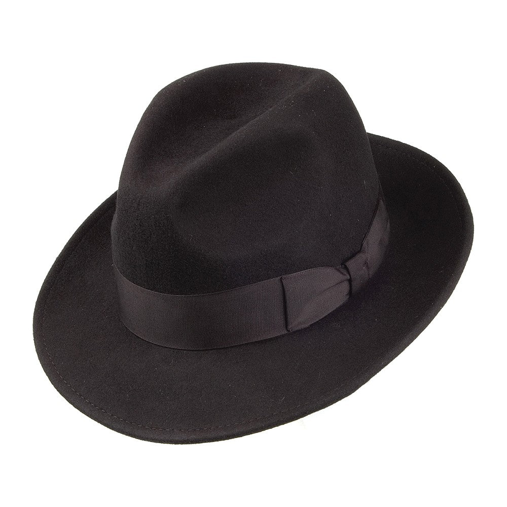 Jaxon & James Knautschbarer Pinchcrown Fedora Wollfilzhut -Schwarz