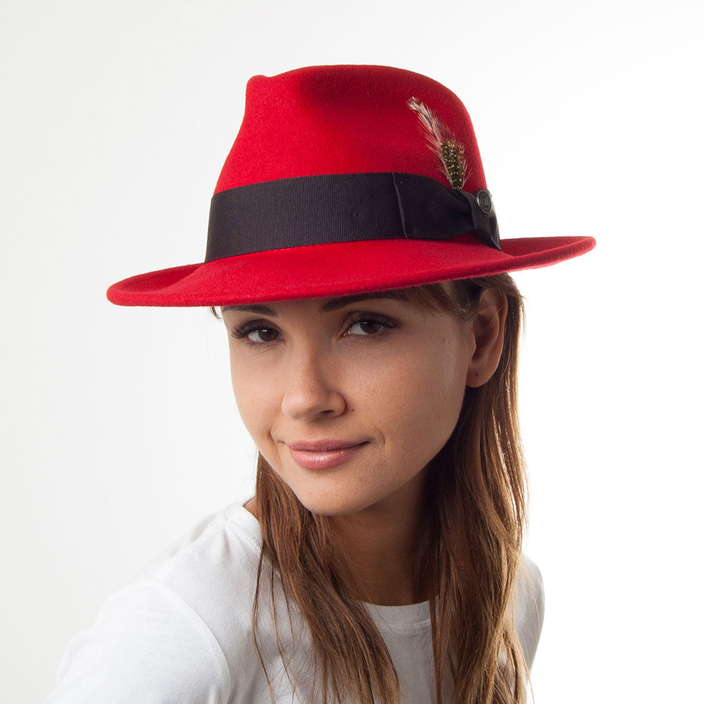 Jaxon & James C-Crown Knautschbar Fedora Hut aus Wollfilz - Rot