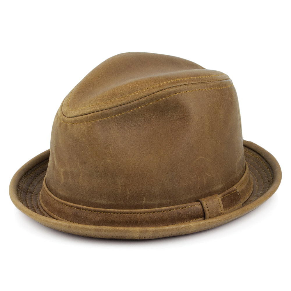 New York Co. Vintage Trilby Hut aus Leder - Braun