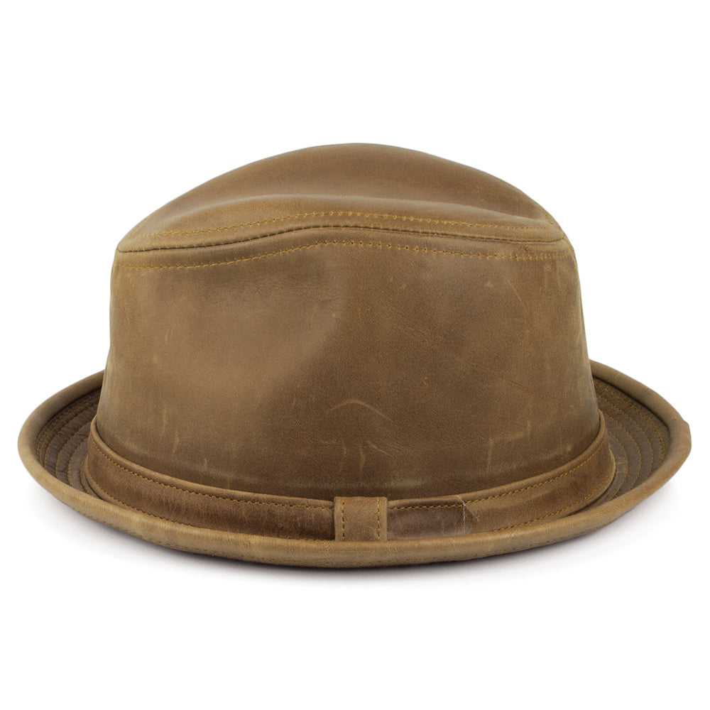 New York Co. Vintage Trilby Hut aus Leder - Braun