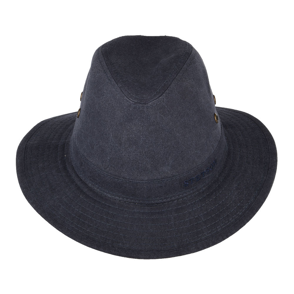Stetson Knautschbarer Safari Fedora Hut aus organischer Baumwolle - Marineblau