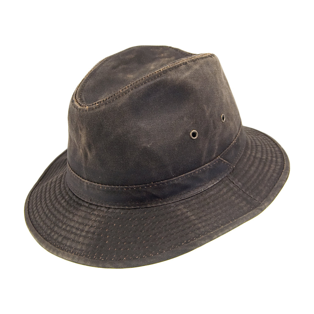 Dorfman Pacific Safari Fedora aus verwitterter Baumwolle - Braun