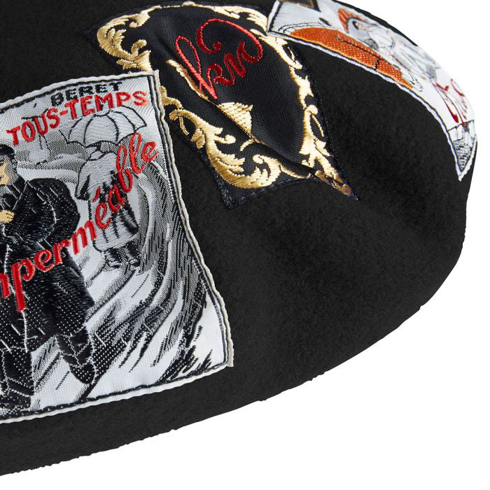 Héritage Eridan Vintage Patch Baskenmütze aus Merinowolle - Schwarz