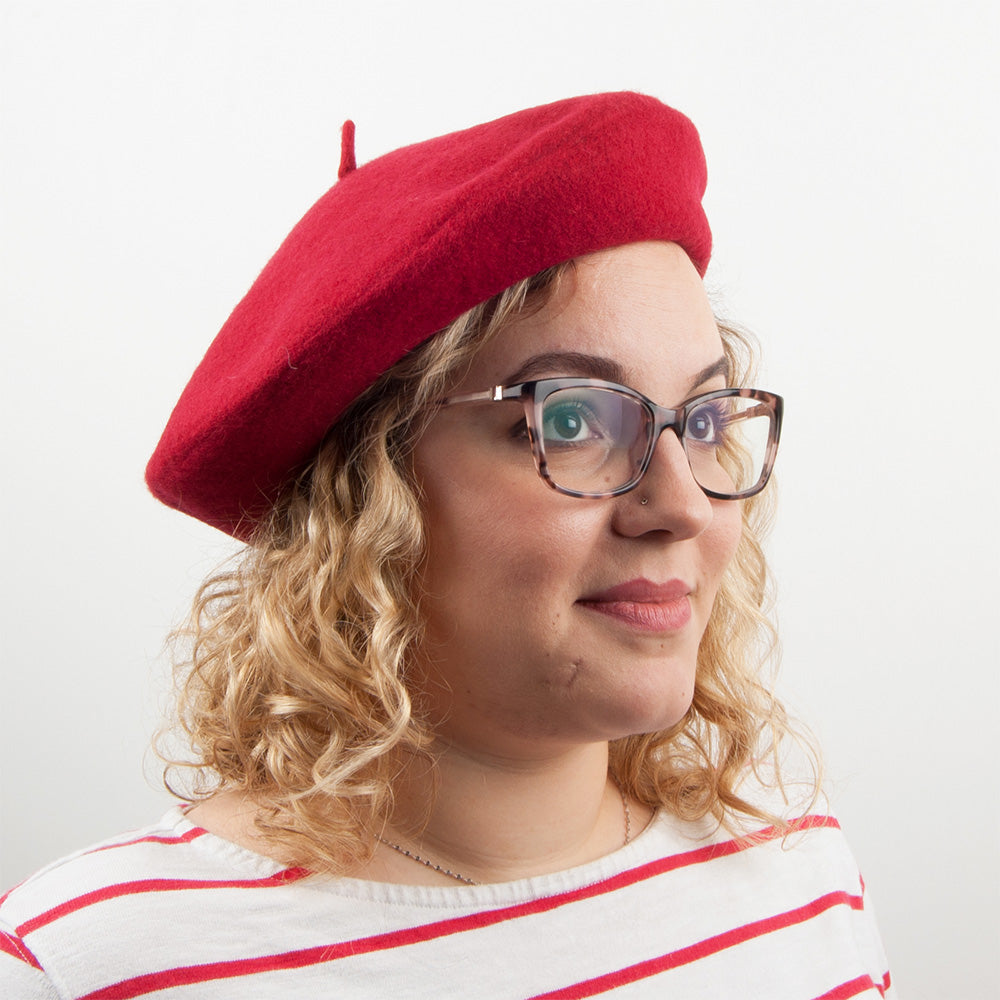 Village Hats Modische Baskenmütze aus Wolle - Rot