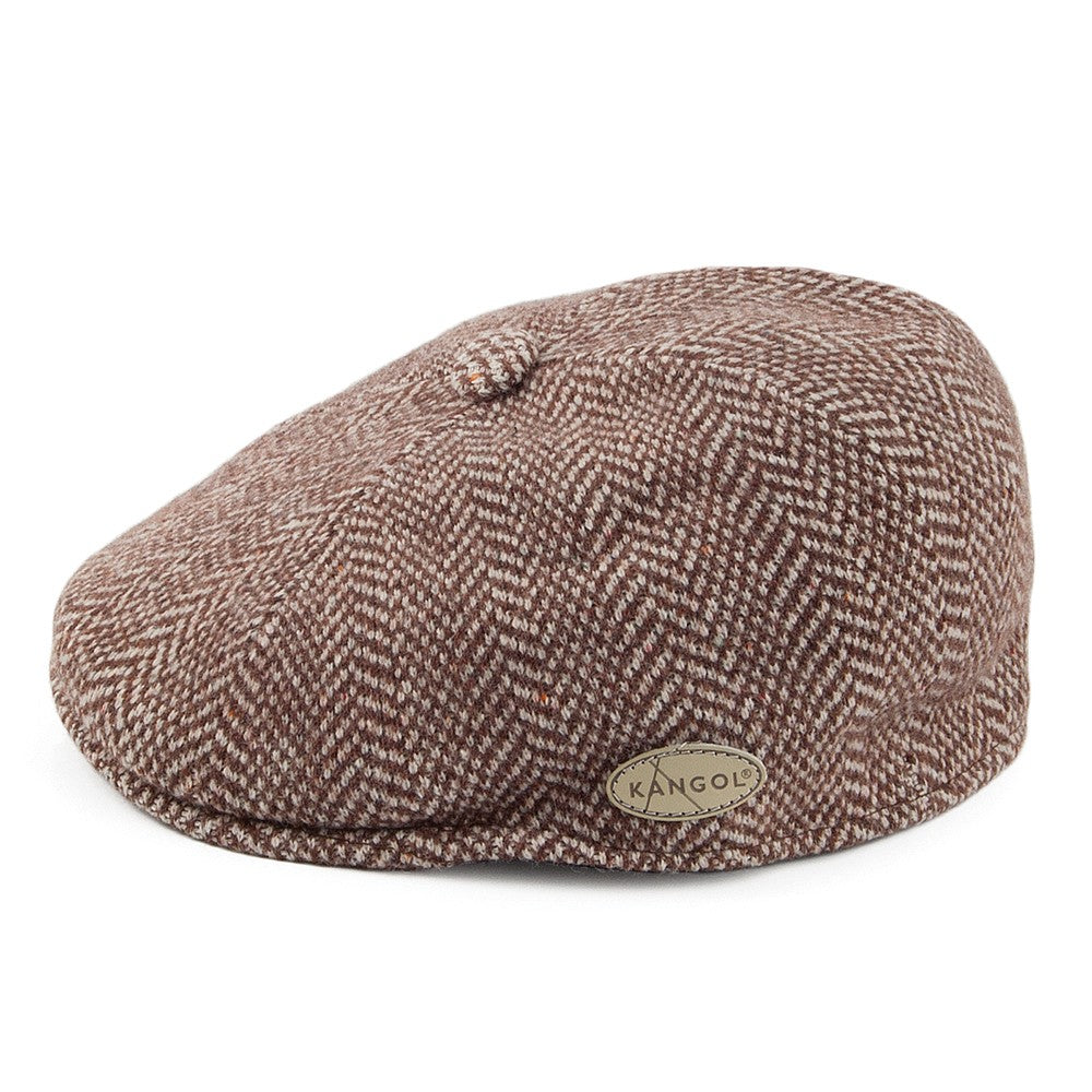 Kangol 507 Schiebermütze in Fischgrätmuster - Braun-Weiß