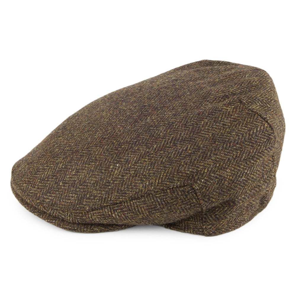 Christys Balmoral Country Tweed Schiebermütze mit Fischgrätmuster - Olivgrün