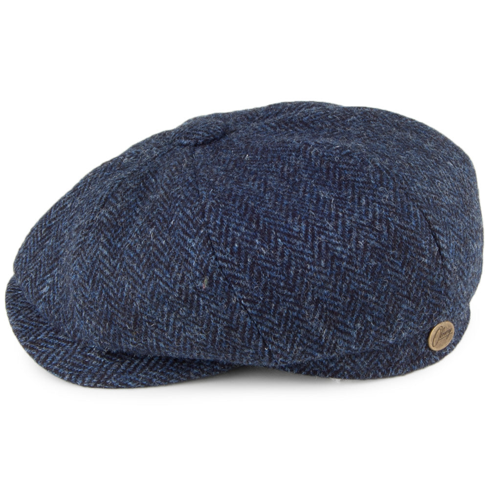 Olney 8-teilige HARRIS TWEED Ballonmütze mit Fischgrätmuster - Marineblau