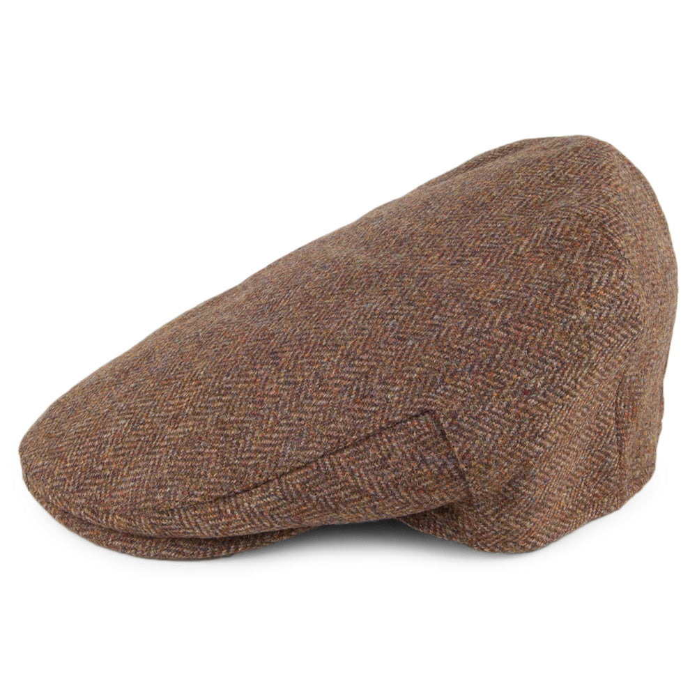 Christys Balmoral Country Tweed Schiebermütze mit Fischgrätmuster - Olivgrün-Braun