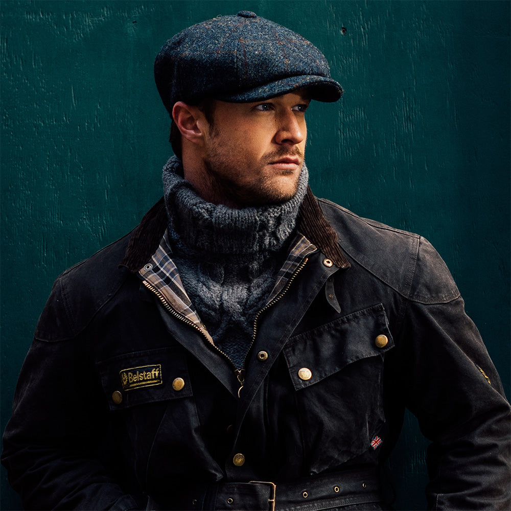 Failsworth Carloway HARRIS TWEED Ballonmütze im Fensterscheibenmuster - Blau-Multi