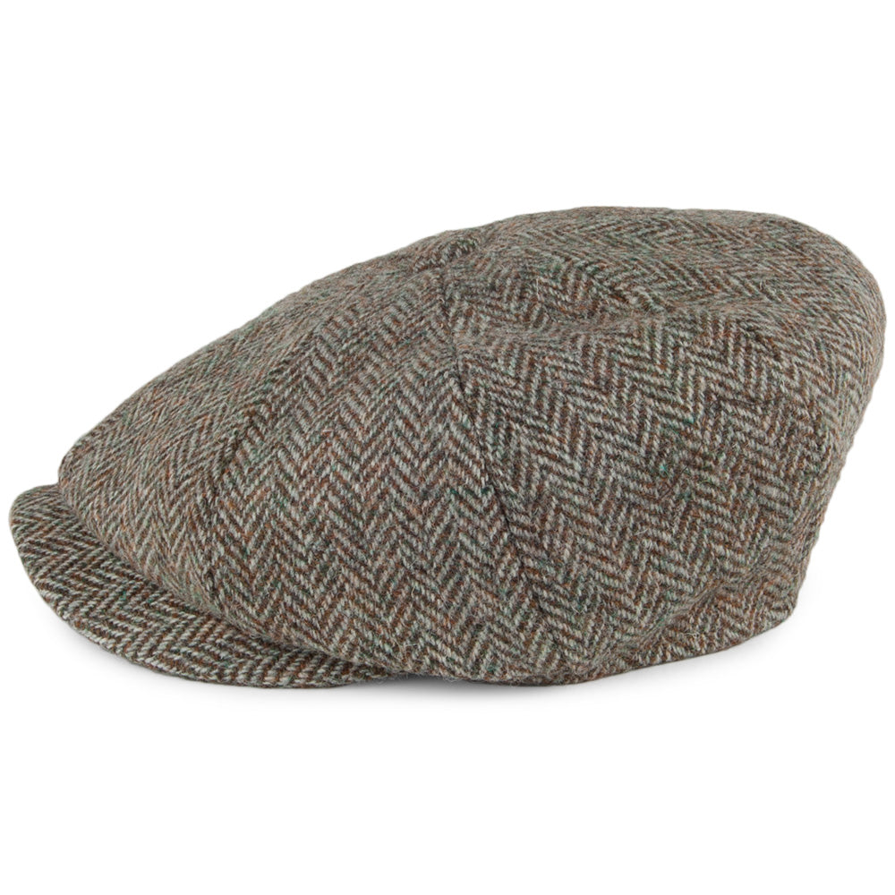 Failsworth Carloway HARRIS TWEED Ballonmütze mit Fischgrätmuster - Khaki-Beige