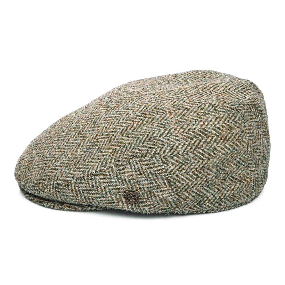 Failsworth Stornoway HARRIS TWEED Schiebermütze mit Fischgrätmuster - Khaki-Beige