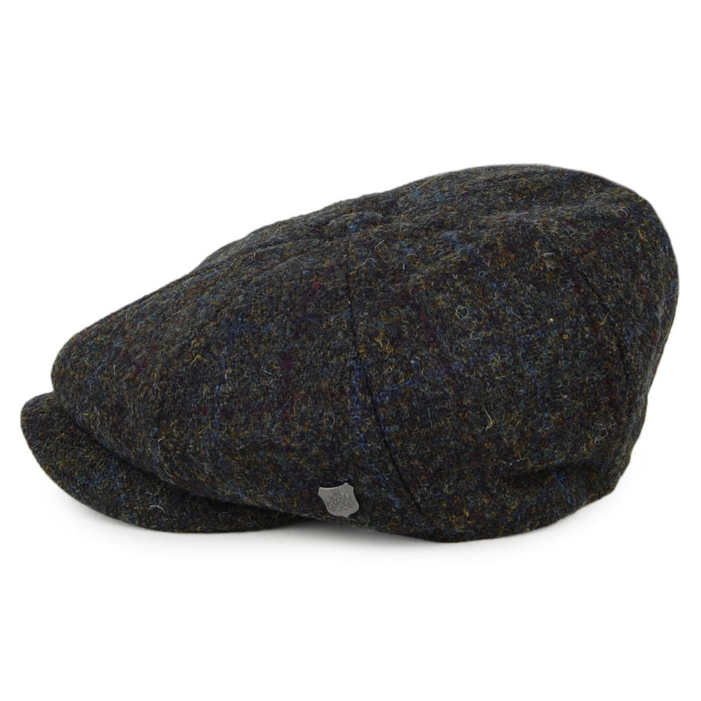 Failsworth Carloway HARRIS TWEED Ballonmütze mit Fischgrätmuster - Moosgrün-Blau