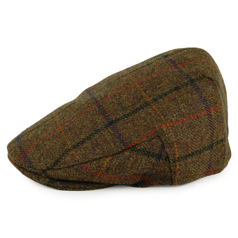 Christys Country Tweed Balmoral Schiebermütze - Olivgrün-Braun