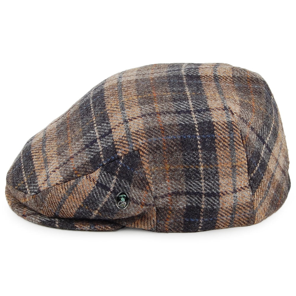 City Sport Schiebermütze mit Schottenkaro aus Wolle & Kaschmir - Schwarz-Beige