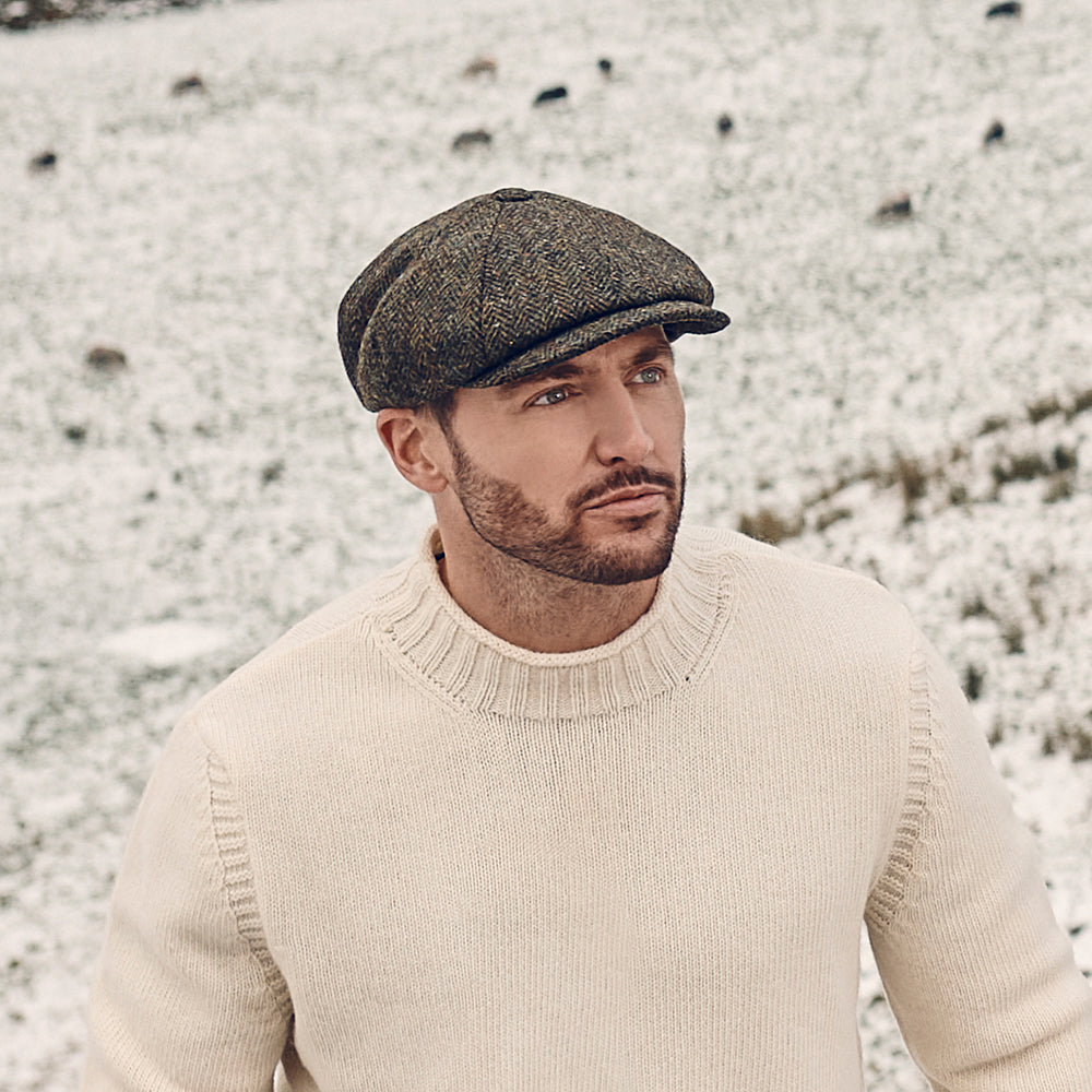 Failsworth Carloway HARRIS TWEED Ballonmütze - Olivgrün