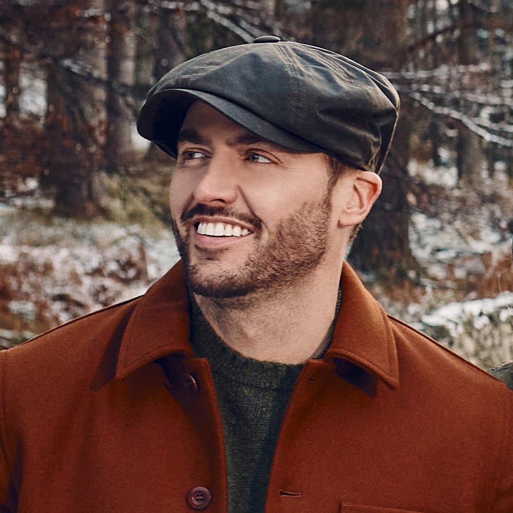 Failsworth Alfie Ballonmütze aus gewachster Baumwolle - Olivgrün