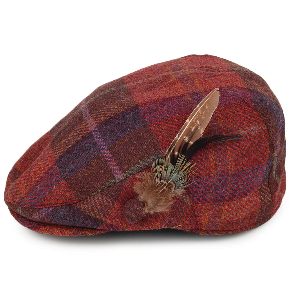 Failsworth Feder Schiebermütze mit Schottenmuster aus Britischer Wolle - Burgunderrot