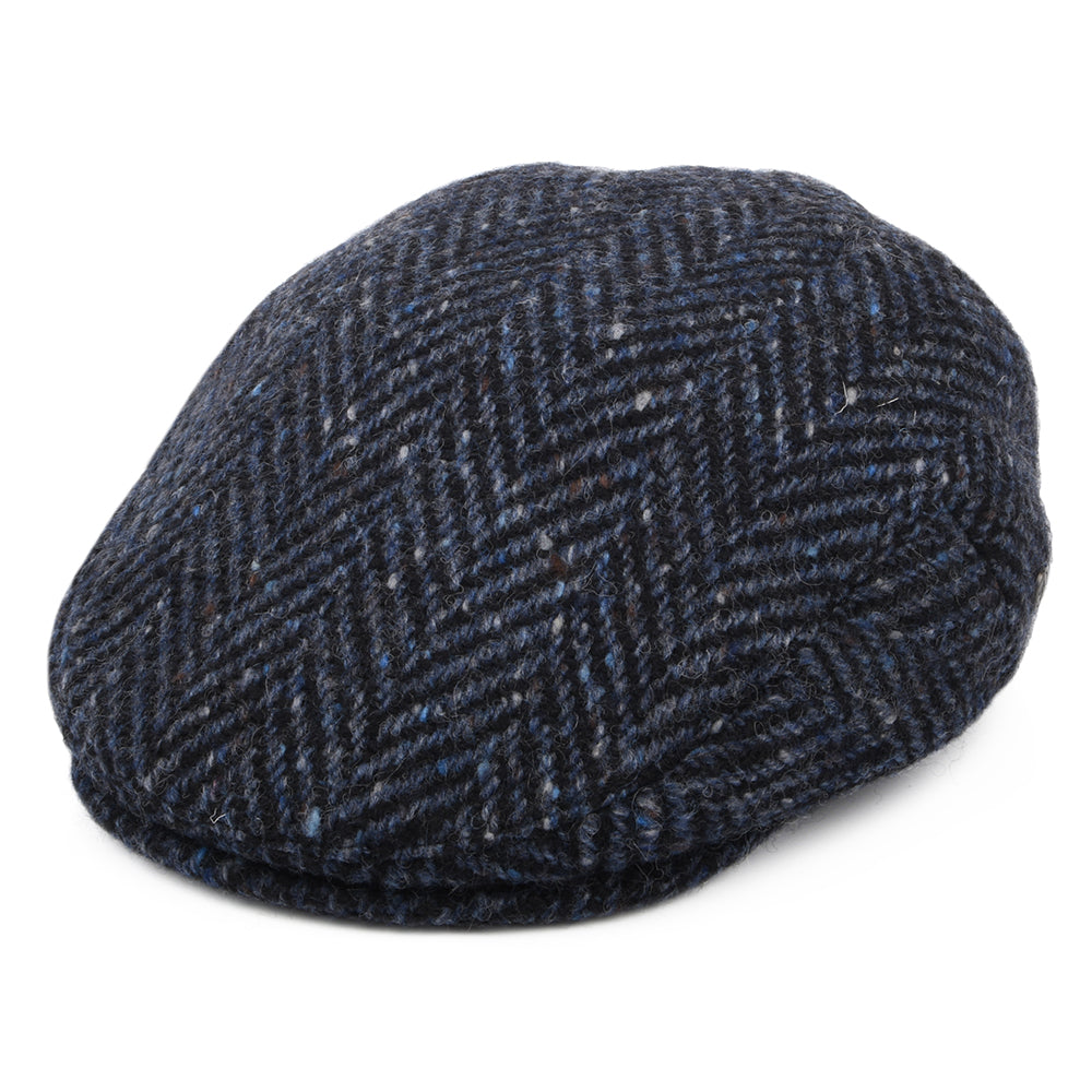 Jaxon & James Dunmore Donegal Tweed Schiebermütze mit Fischgrätmuster - Marineblau-Schwarz