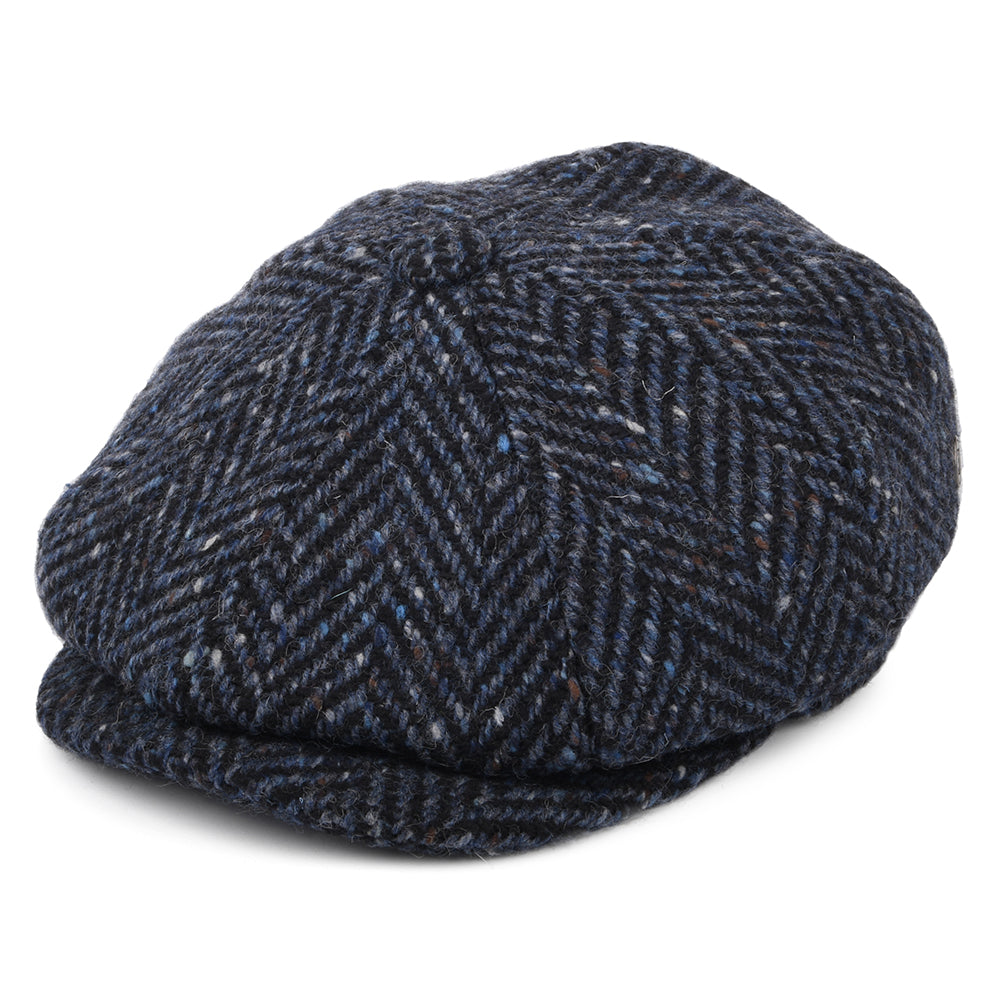 Jaxon & James Pettigo Donegal Tweed Ballonmütze mit Fischgrätmuster - Marineblau-Schwarz