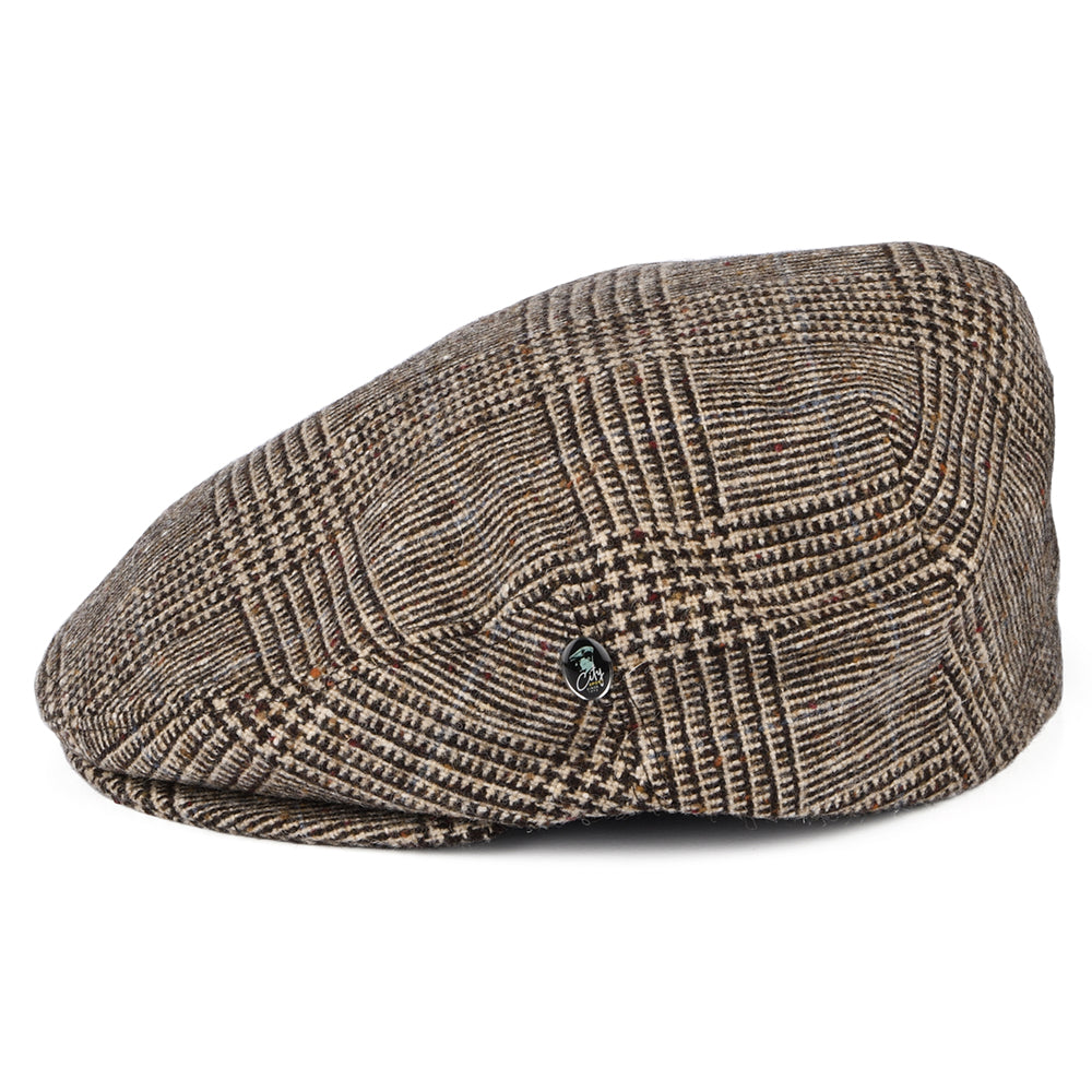 City Sport Donegal Tweed Schiebermütze mit Prince of Wales Karomuster - Braun