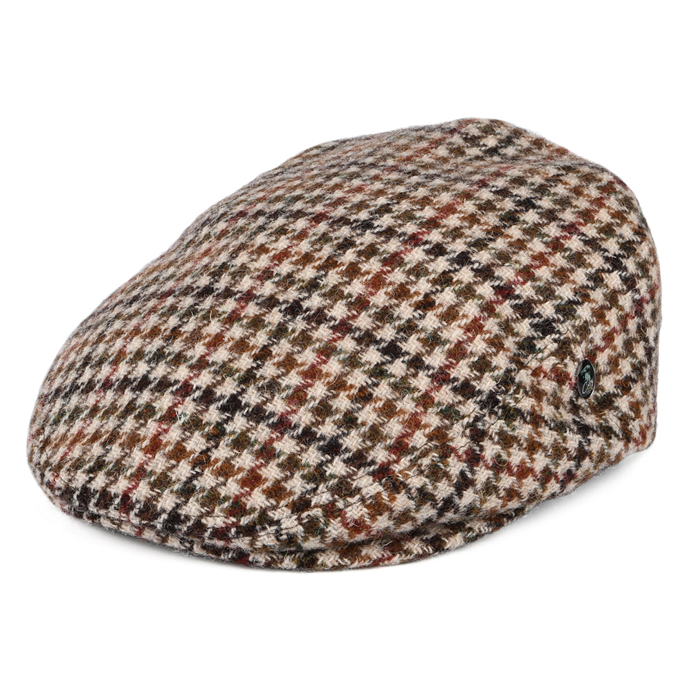 City Sport Harris Tweed Schiebermütze Houndstooth - Cremeweiß-Olivgrün-Braun