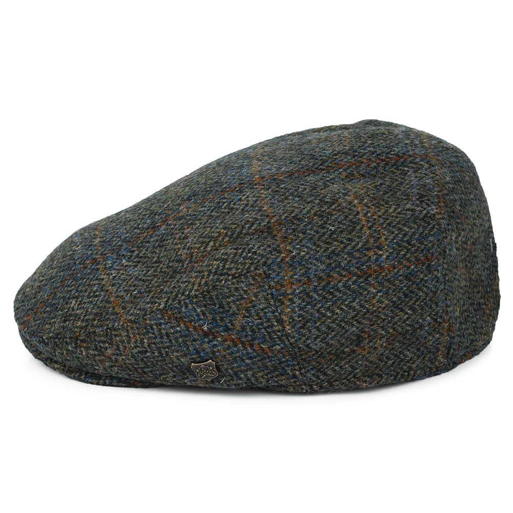 Failsworth Stornoway HARRIS TWEED Schiebermütze Fensterscheiben-Fischgrätmuster - Olivgrün-Blau-Rostrot