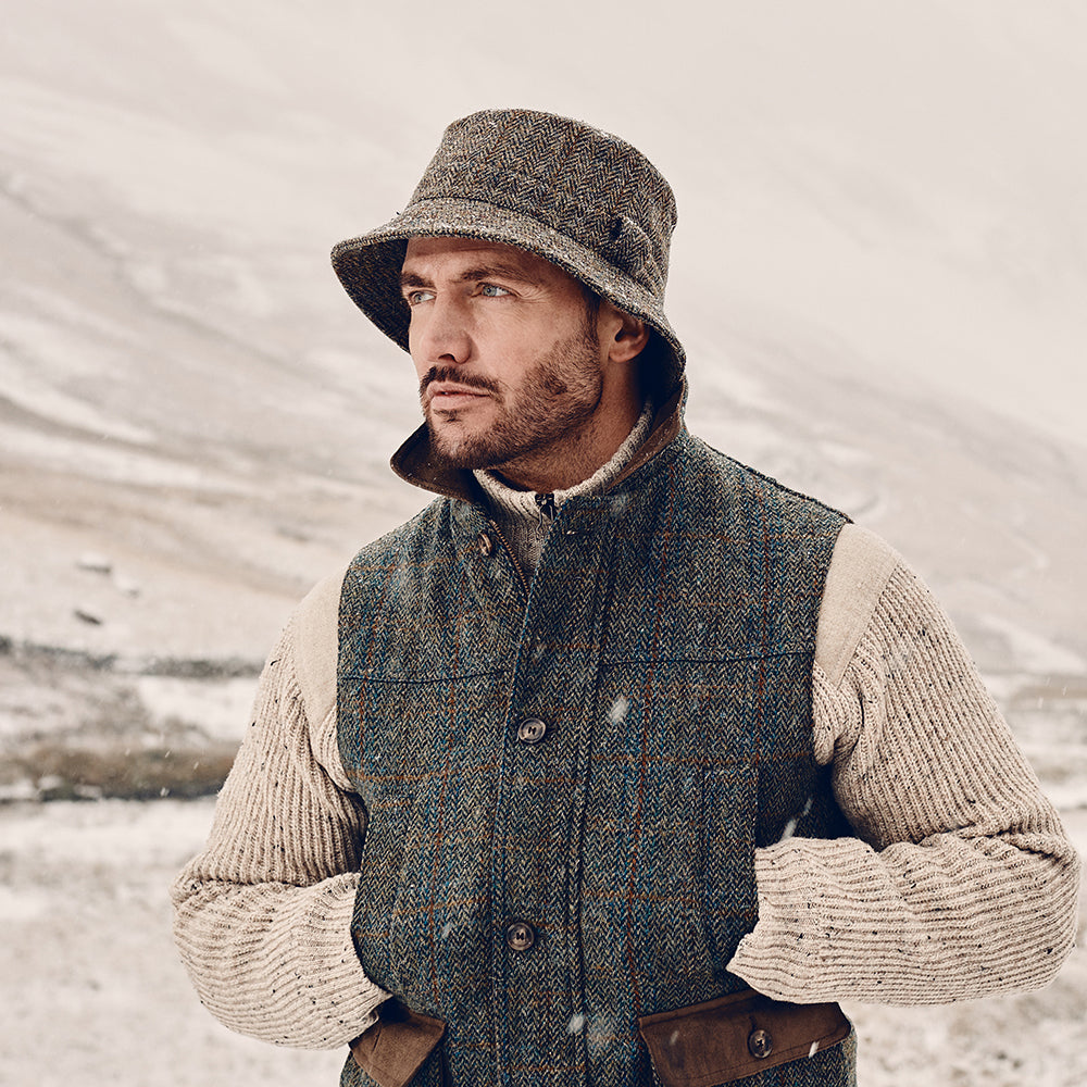 Failsworth Grouse HARRIS TWEED Fischerhut - Olivgrün-Blau