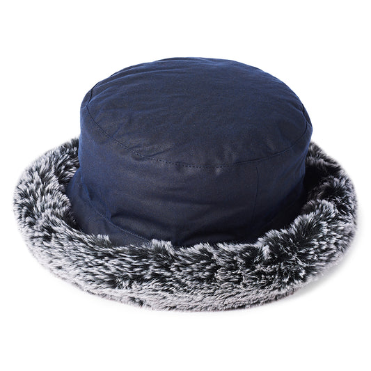 Failsworth Kunstfell Krempe Fischerhut aus gewachster Baumwolle - Marineblau