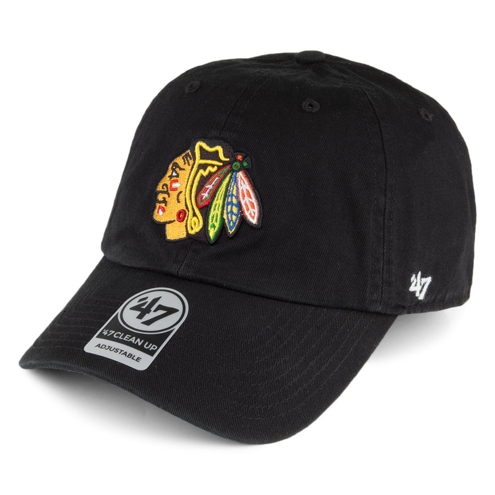 47 Brand Chicago Blackhawks Baseball Cap NHL Clean Up - Schwarz