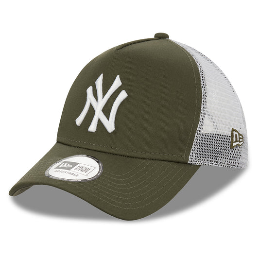 New Era 9FORTY A-Frame New York Yankees Trucker Cap - MLB League Essential II - Olivgrün-Weiß