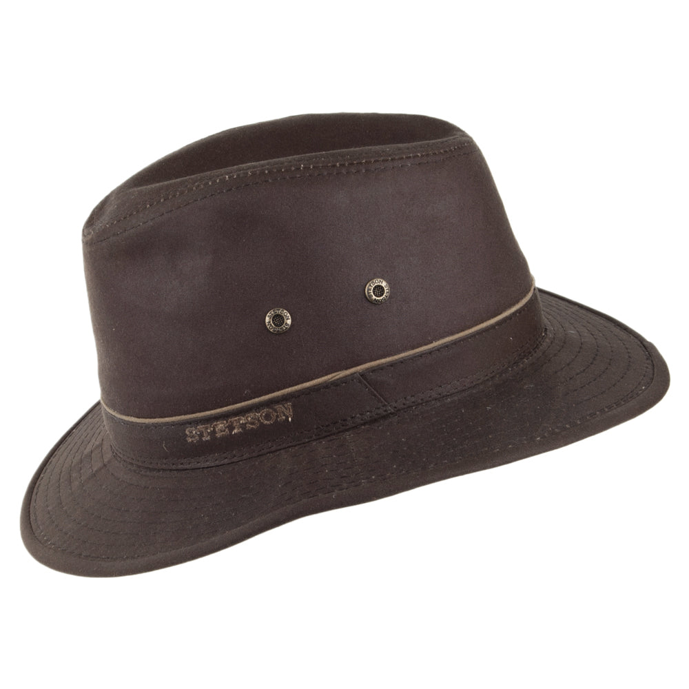 Stetson Ava Wasserabweisender Safari Fedora Hut aus gewachster Baumwolle - Braun