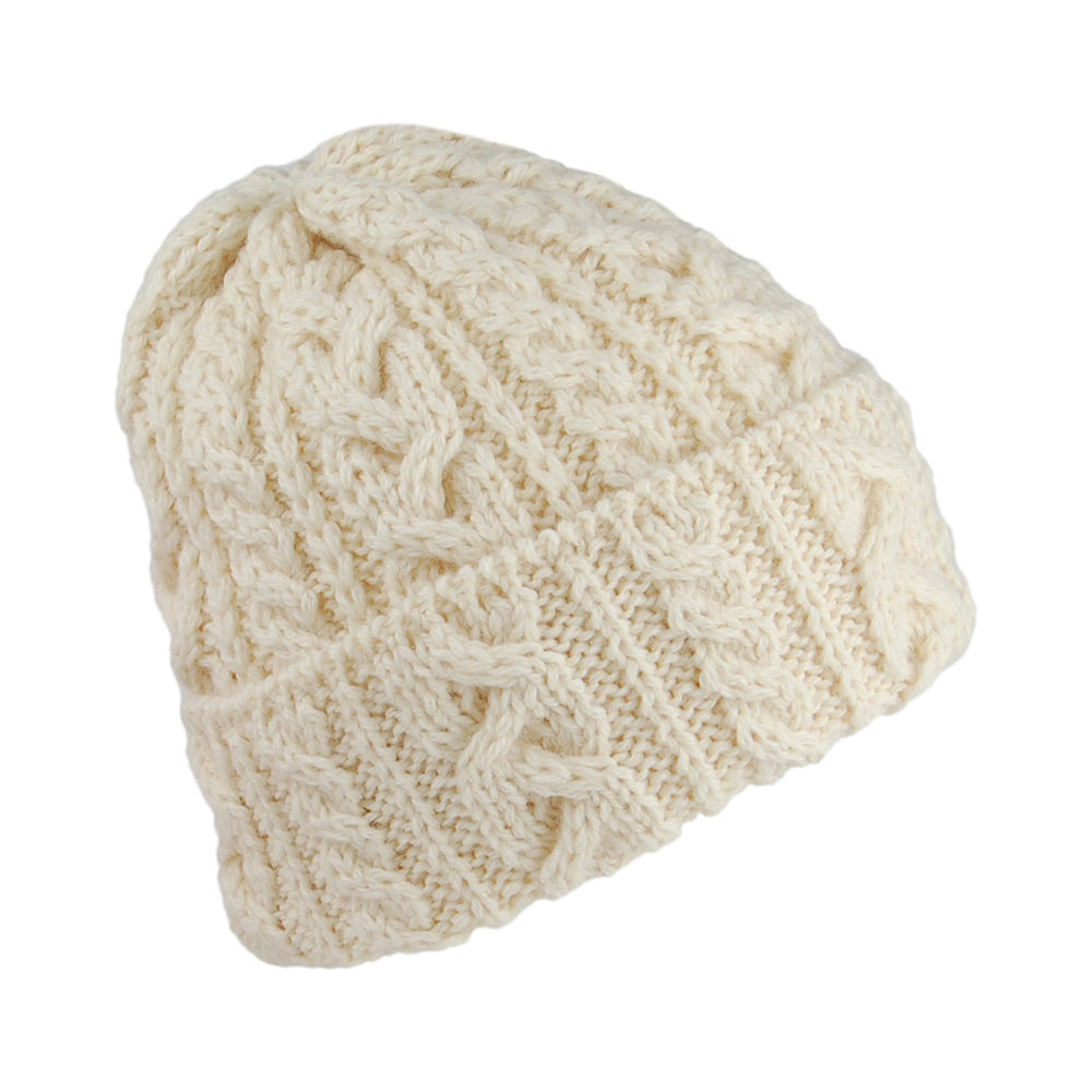 Highland 2000 Kabelstrick Beanie Mütze mit Umschlag - Natur