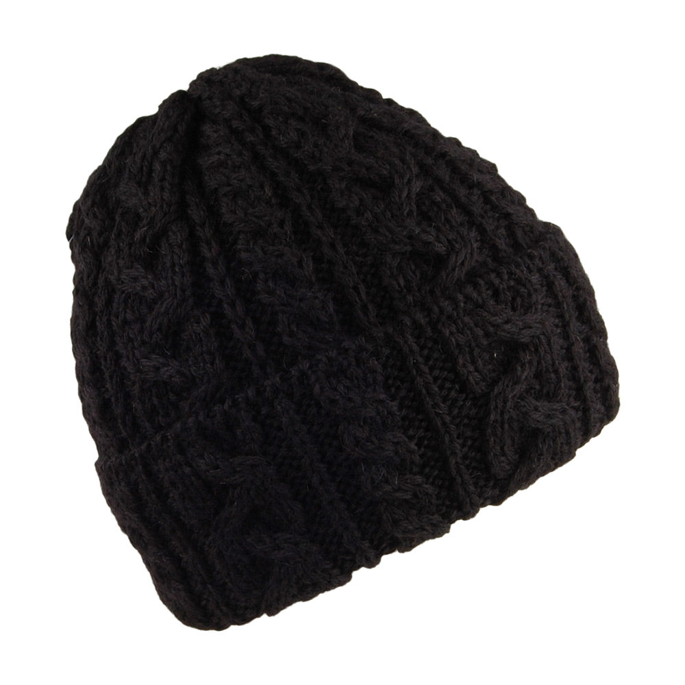 Highland 2000 Kabelstrick Beanie Mütze mit Umschlag - Schwarz
