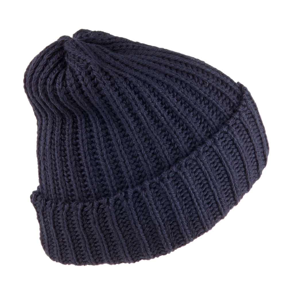Highland 2000 Short Fisherman Beanie Mütze aus Merinowolle - Marineblau