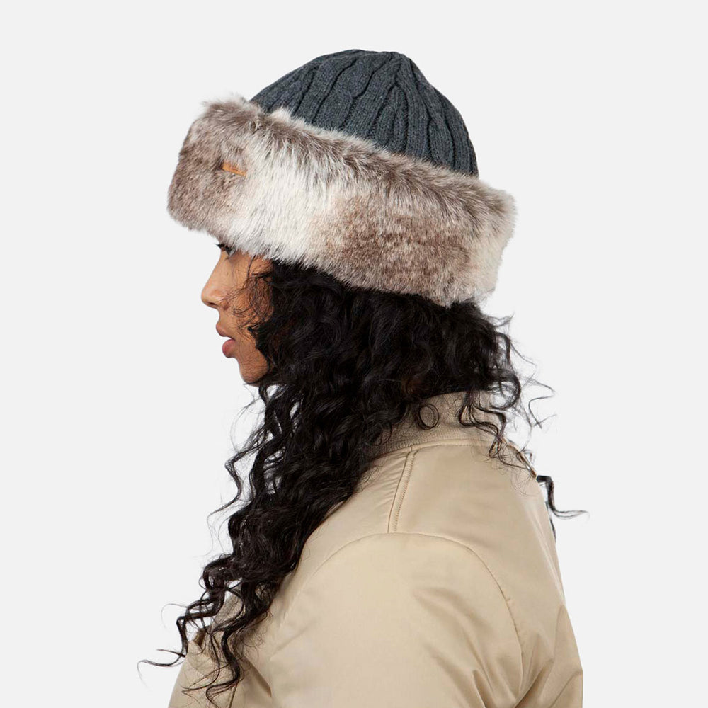 Barts Beanie Mütze Cable aus Kunstfell - Anthrazit-Hellbraun
