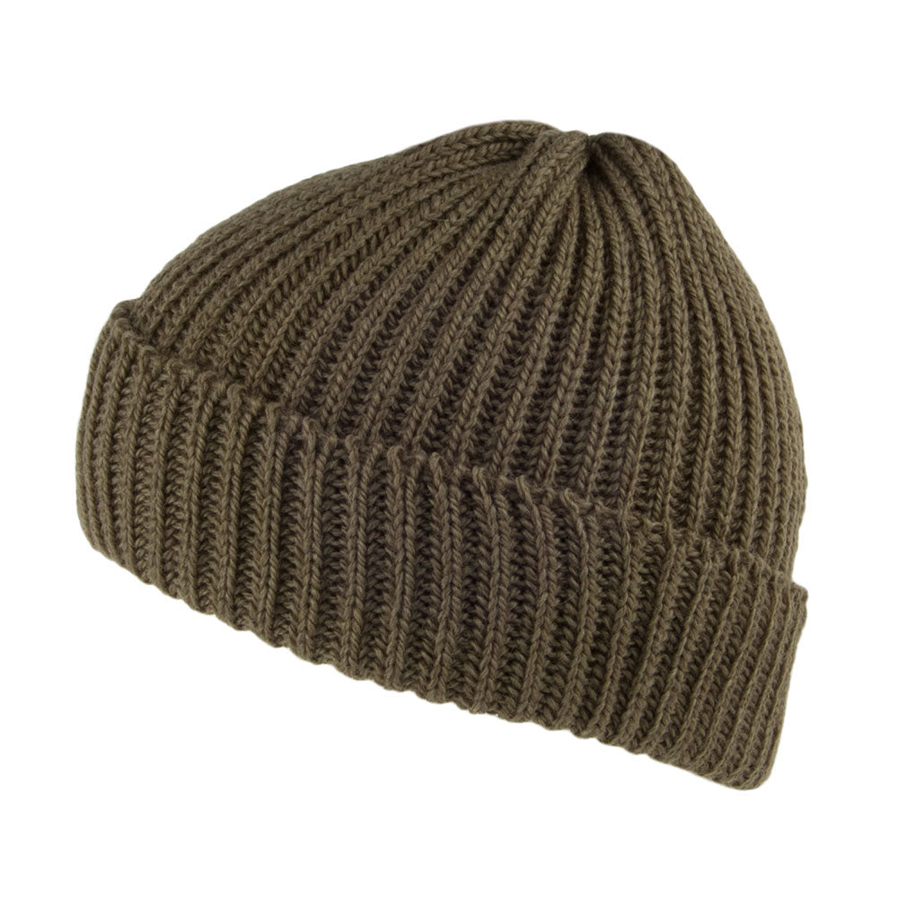 Highland 2000 Kurze Fisherman Beanie Mütze aus Merino Wolle - Olivgrün