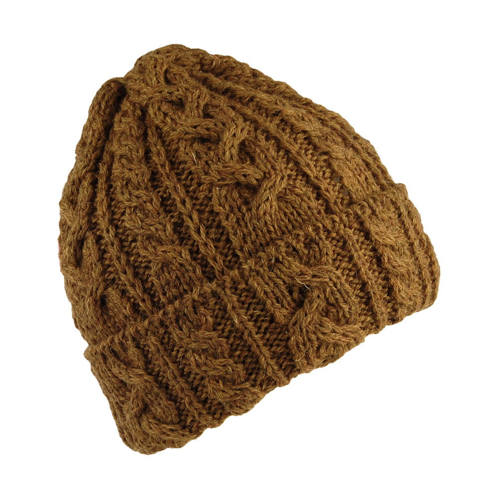 Highland 2000 Kabelstrick Beanie Mütze mit Umschlag - Toffee