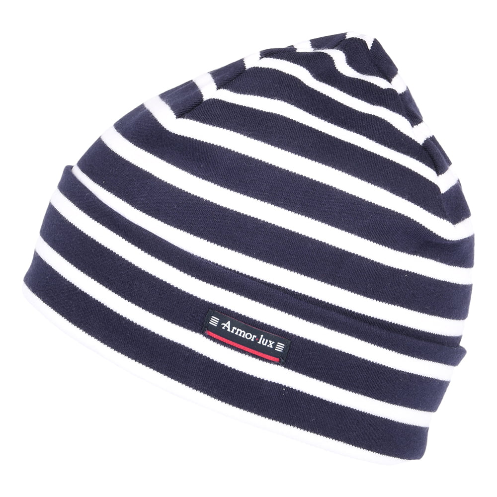 Armor Lux Treguier gestreifte Beanie Mütze aus Baumwolle - Marineblau