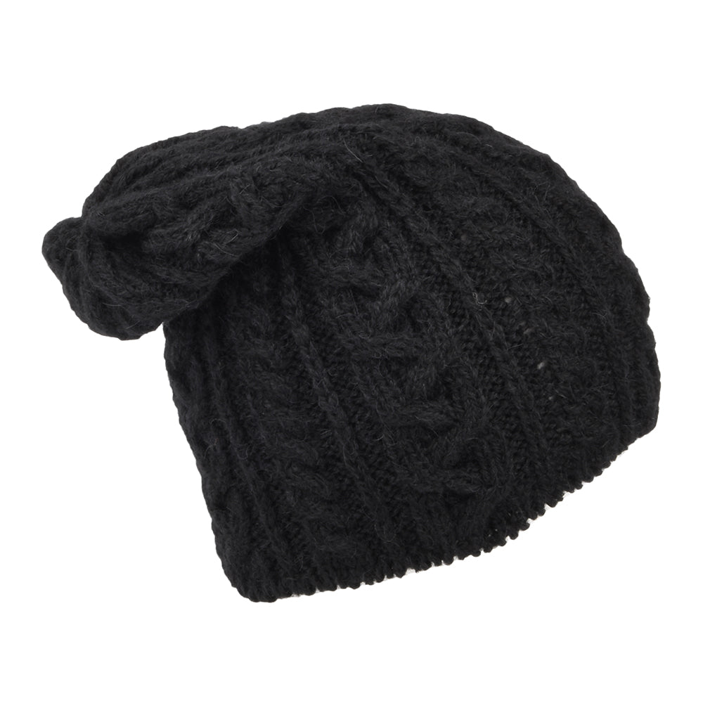 Highland 2000 Super Weiche Slouch Oversized Beanie Mütze aus Alpaka Wolle - Schwarz