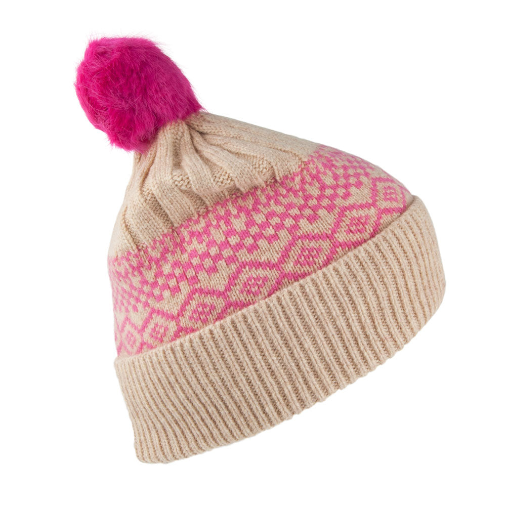 Joules Fair Isle Gestrickte Bommelmütze Gestrickt - Creme